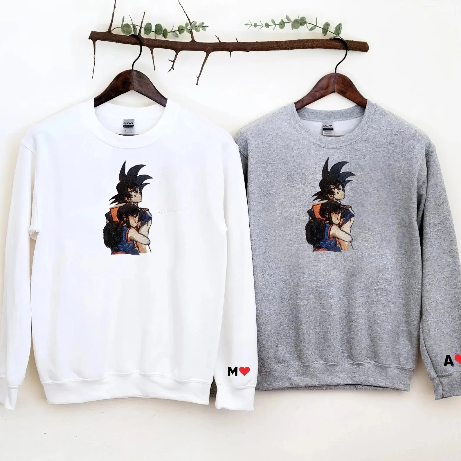 Matching Couple Hoodies - Dragon Ball Chichi & Goku Custom Embroidered Sweatshirts For Couples