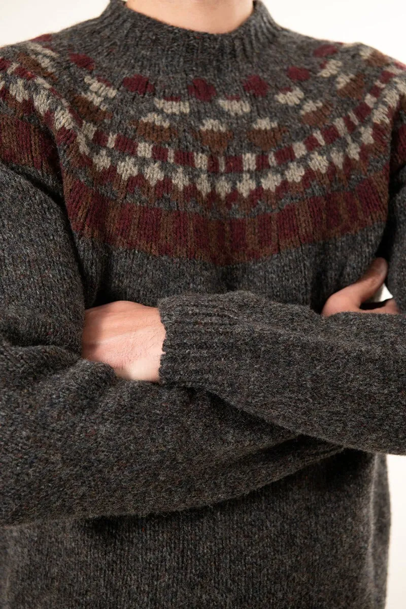 Mens Fair isle Staffa Yoke Jumper - Dark Grey