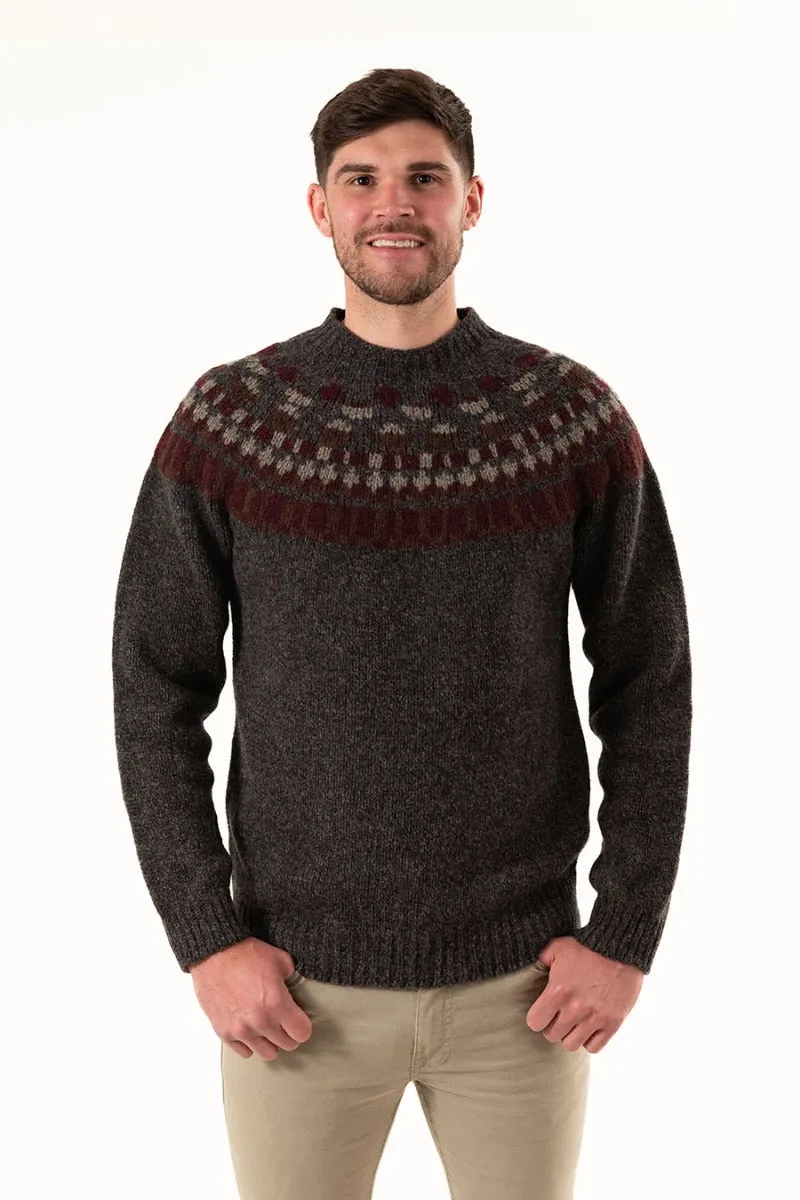 Mens Fair isle Staffa Yoke Jumper - Dark Grey