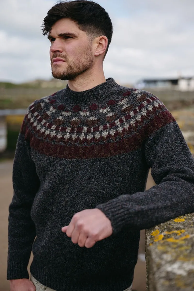 Mens Fair isle Staffa Yoke Jumper - Dark Grey