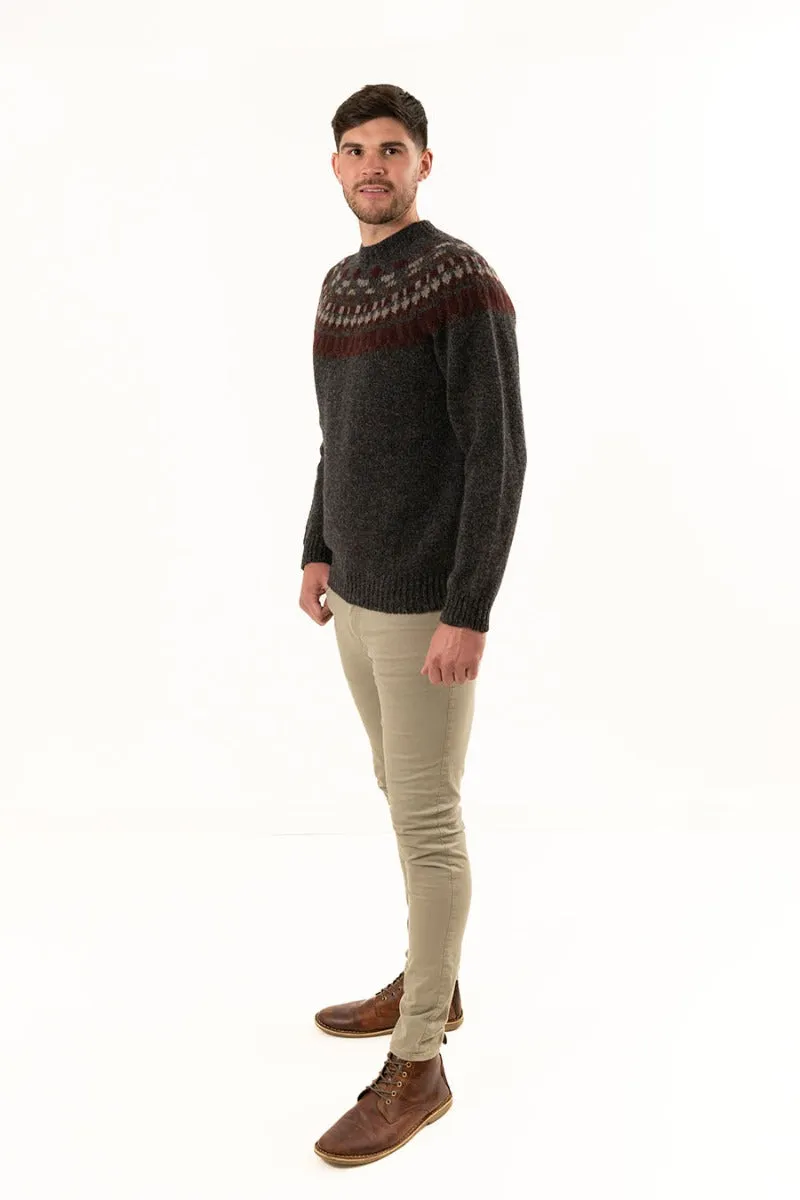 Mens Fair isle Staffa Yoke Jumper - Dark Grey