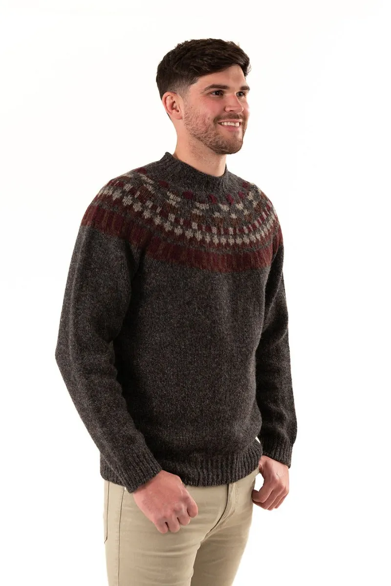 Mens Fair isle Staffa Yoke Jumper - Dark Grey