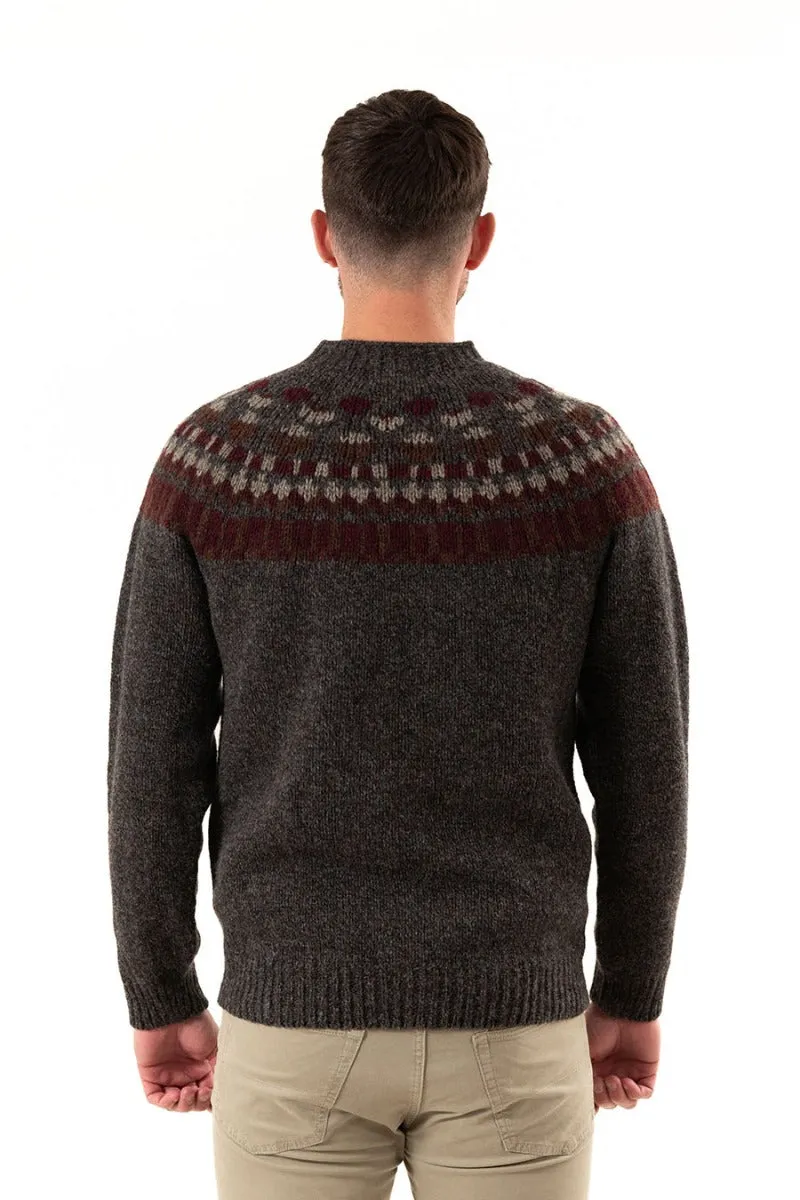 Mens Fair isle Staffa Yoke Jumper - Dark Grey