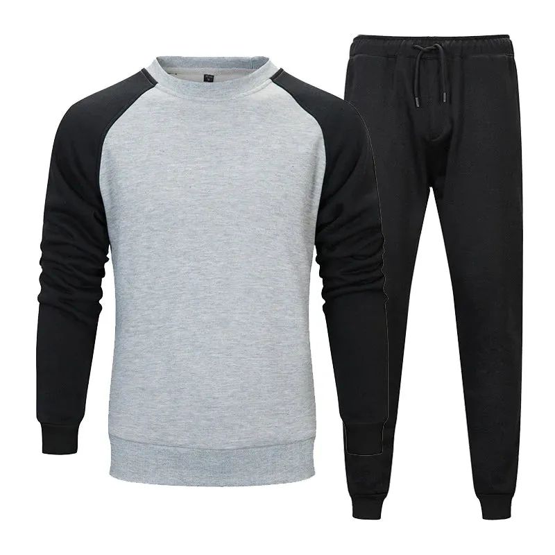 Men's Large Size Pullover Round Neck Hoodies Joggers Two-Piece Set