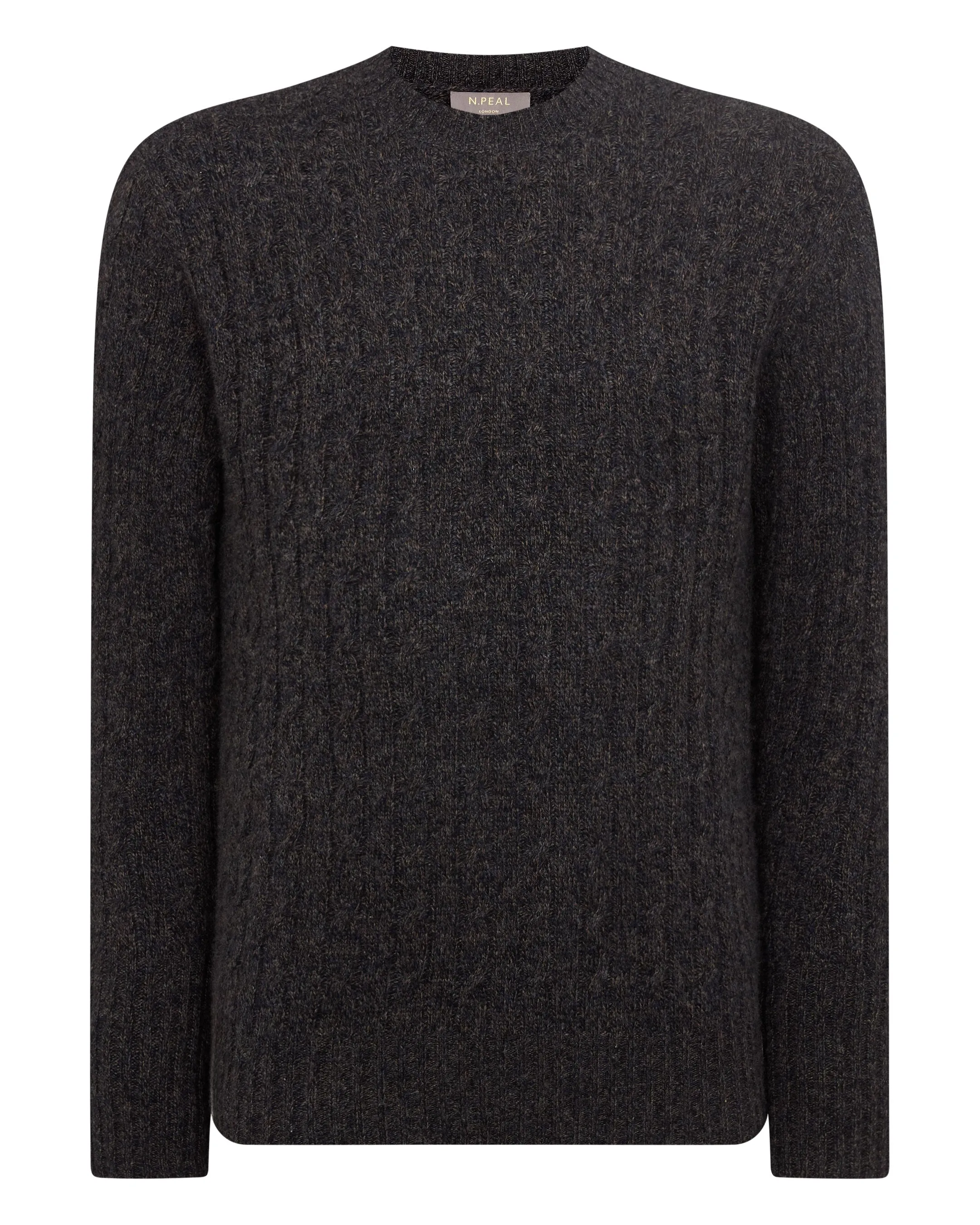 Men's Thames Cable Round Neck Cashmere Jumper Granite Grey