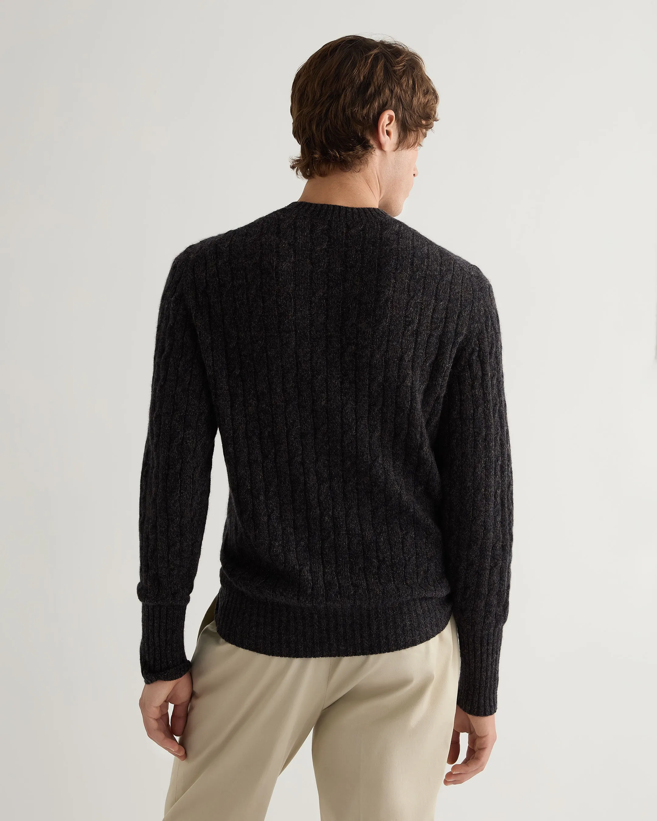 Men's Thames Cable Round Neck Cashmere Jumper Granite Grey