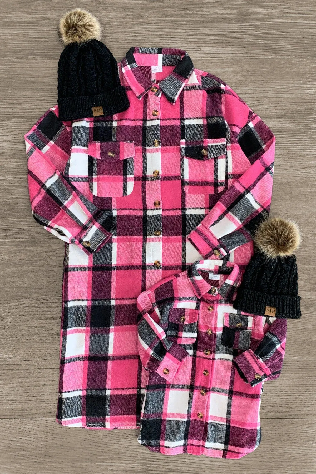 Mom & Me - Pink Flannel Button Down Shacket