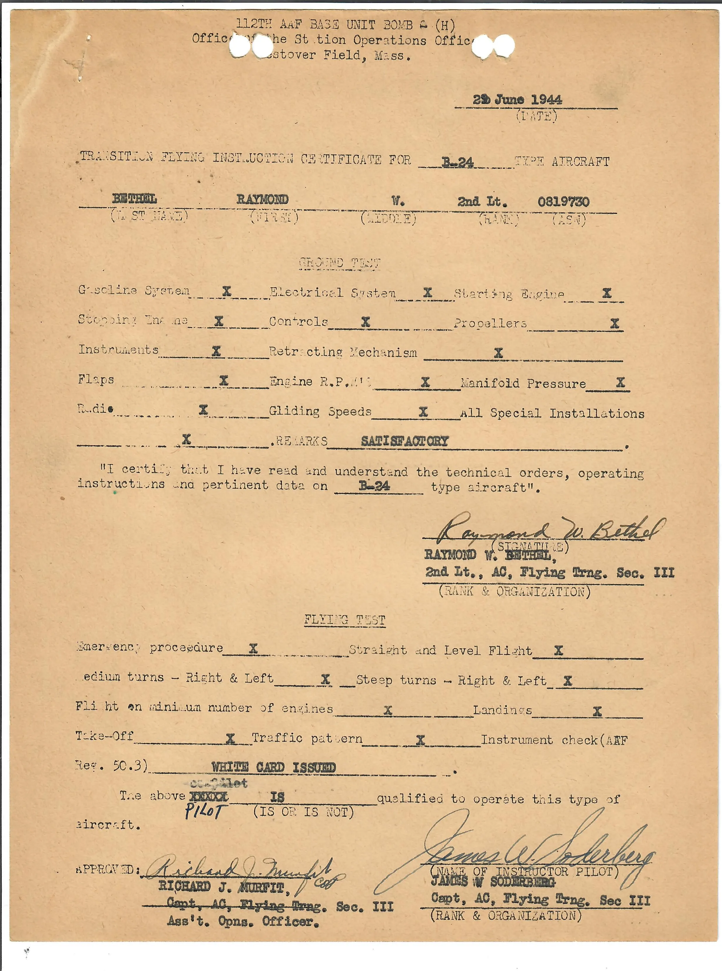 Original U.S. WWII 8th Air Force Flying 8-Balls Painted A-2 Leather Flight Jacket Named to Pilot Lt. Raymond Bethel, 44th Bombardment Group with Documents