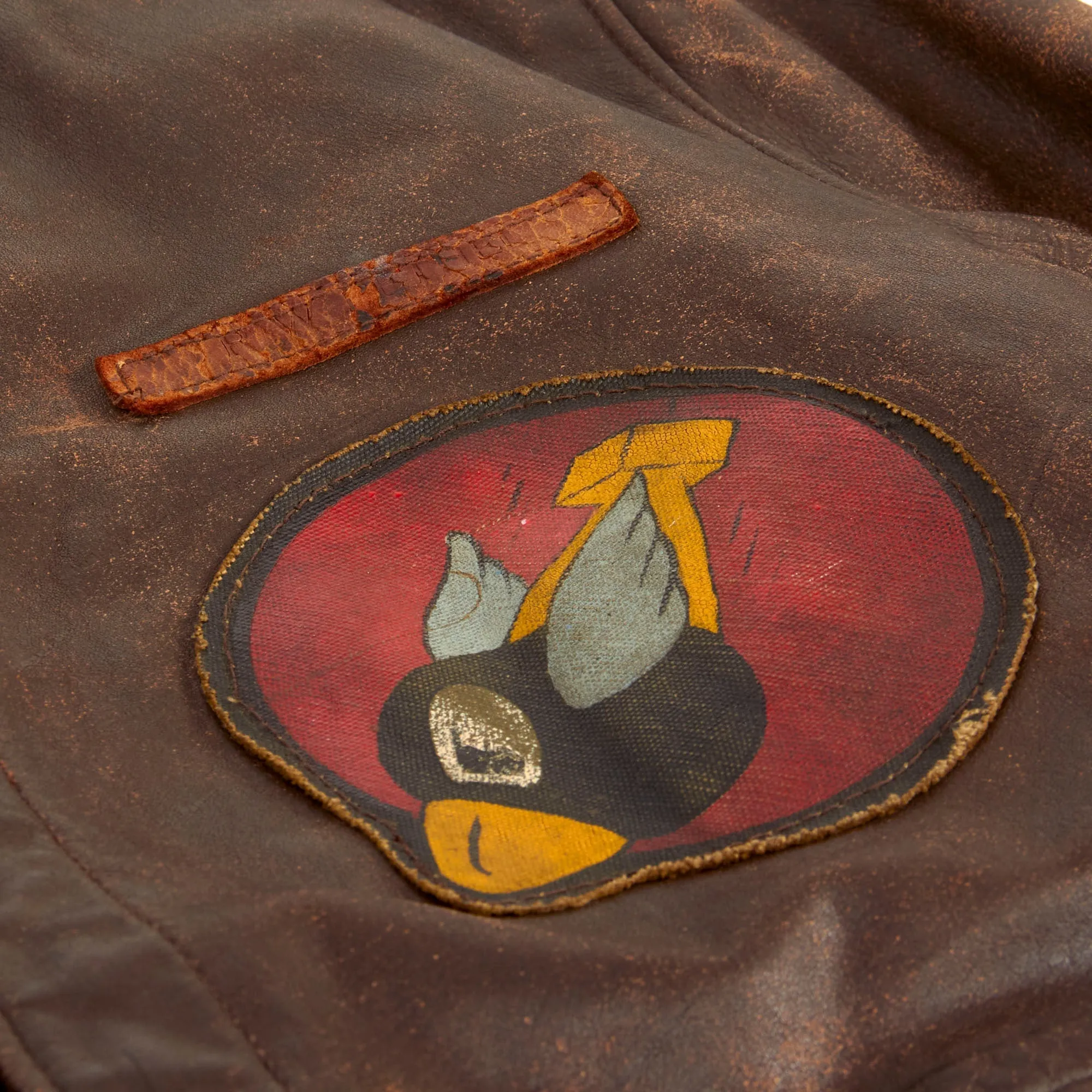 Original U.S. WWII 8th Air Force Flying 8-Balls Painted A-2 Leather Flight Jacket Named to Pilot Lt. Raymond Bethel, 44th Bombardment Group with Documents