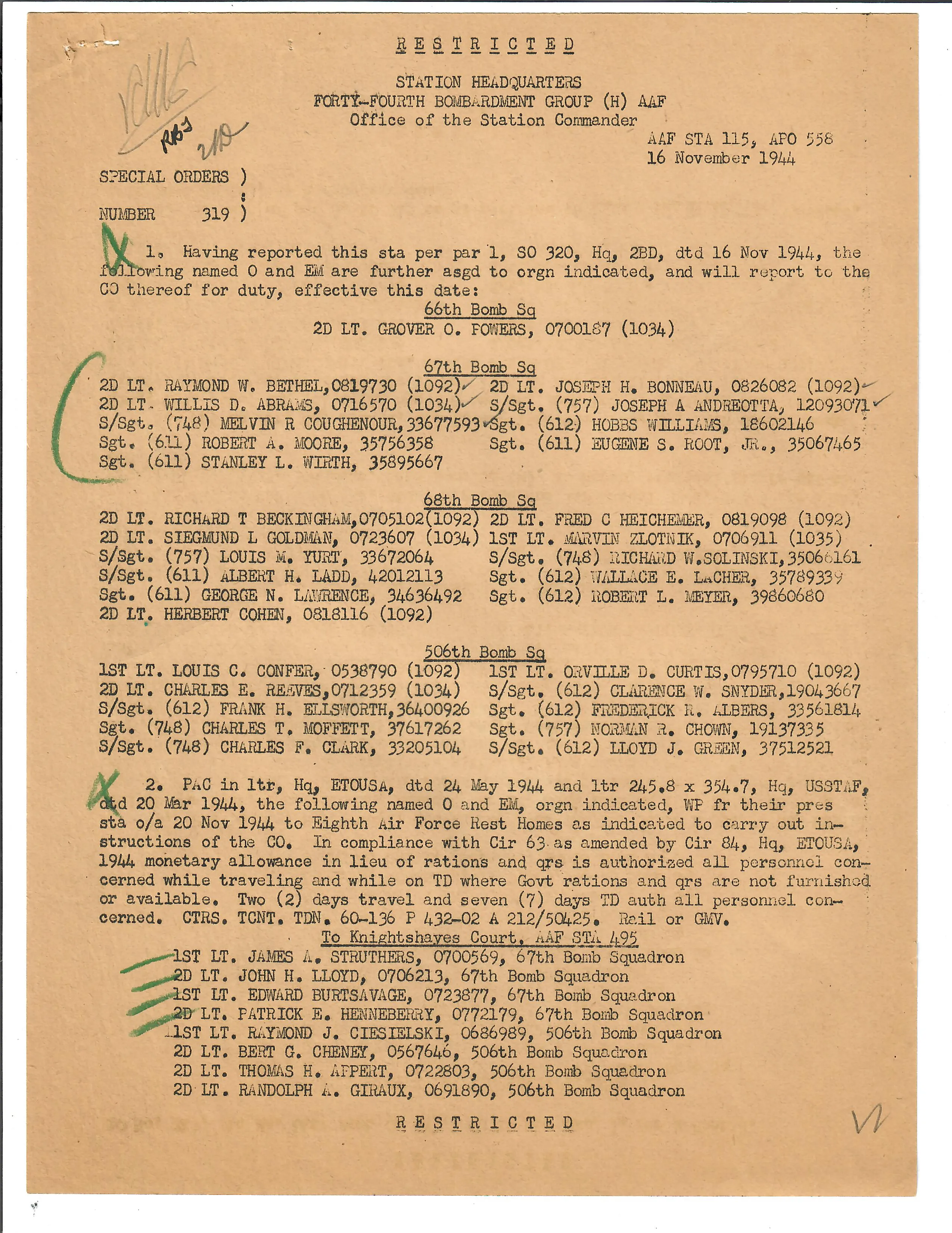 Original U.S. WWII 8th Air Force Flying 8-Balls Painted A-2 Leather Flight Jacket Named to Pilot Lt. Raymond Bethel, 44th Bombardment Group with Documents