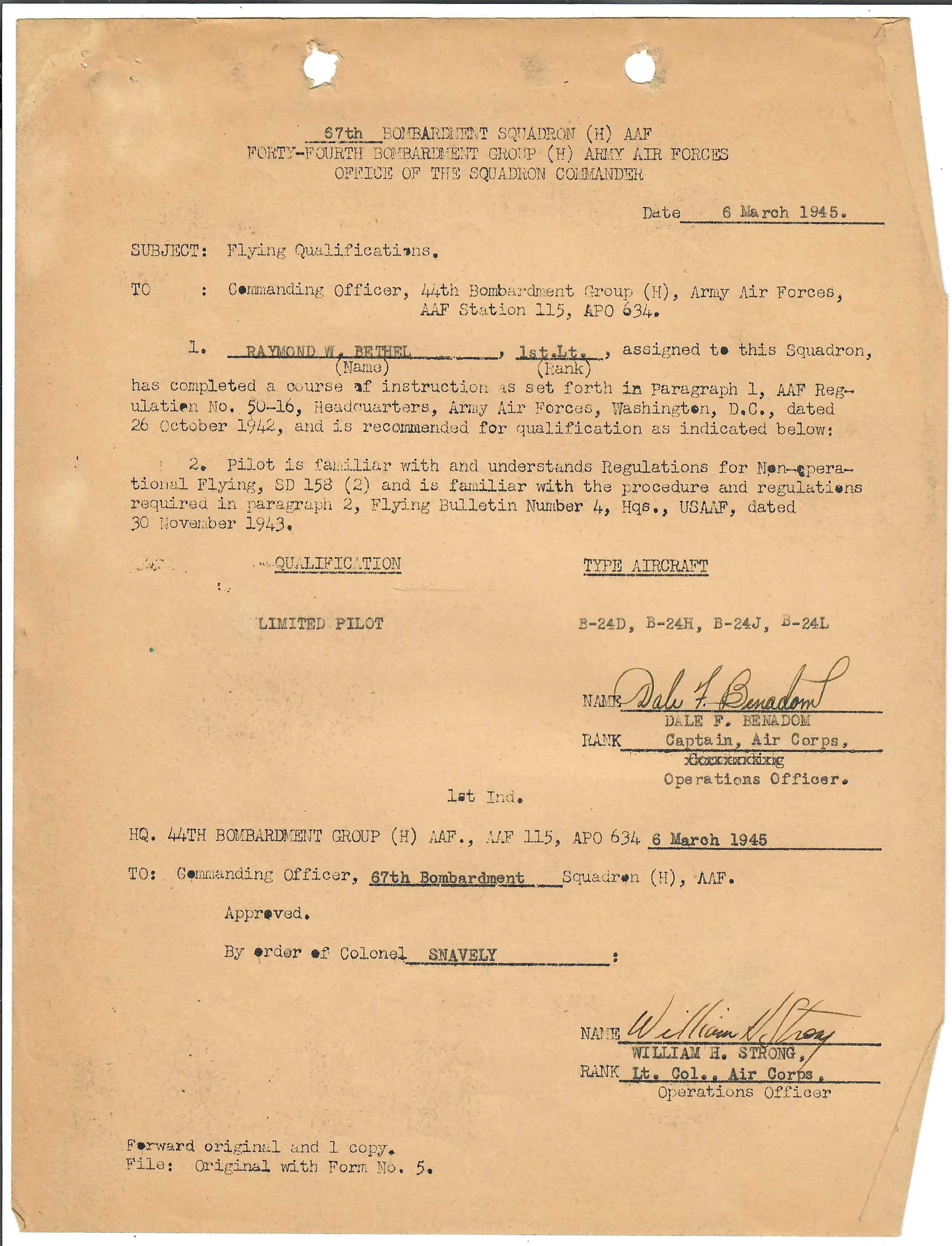 Original U.S. WWII 8th Air Force Flying 8-Balls Painted A-2 Leather Flight Jacket Named to Pilot Lt. Raymond Bethel, 44th Bombardment Group with Documents