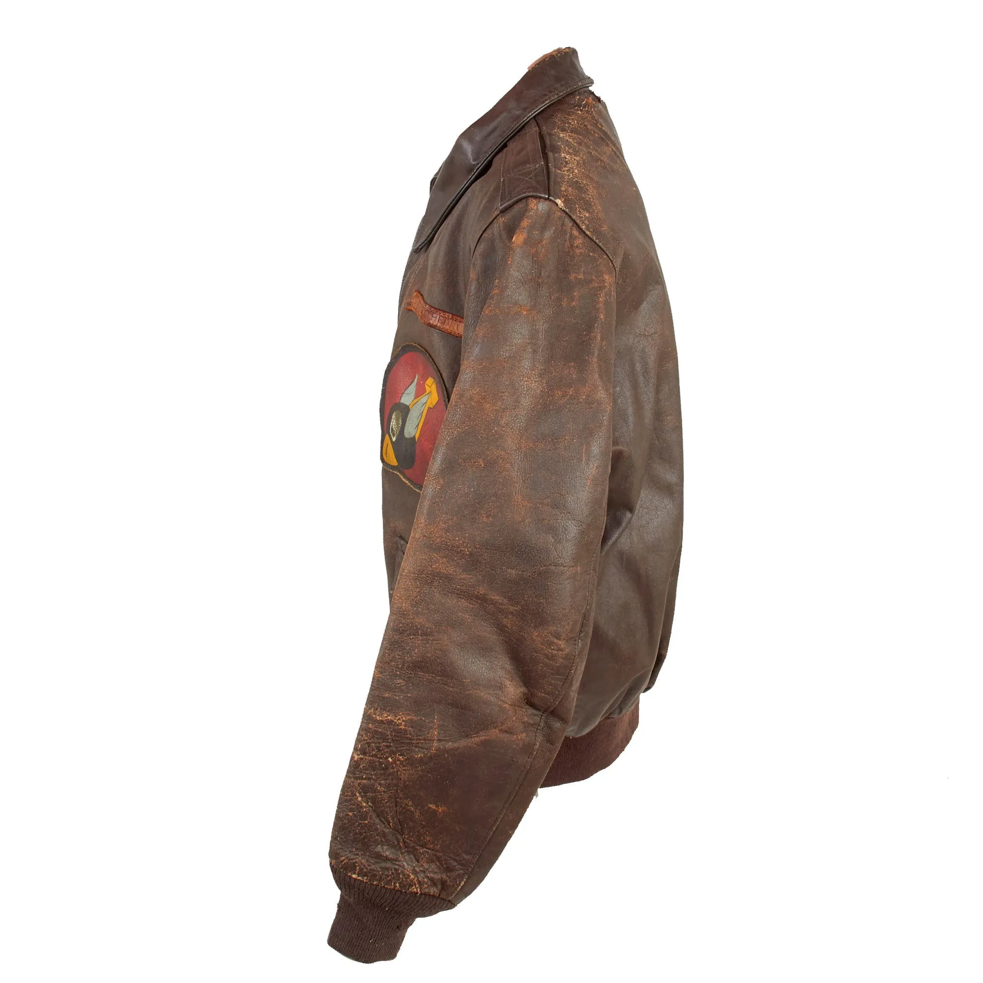 Original U.S. WWII 8th Air Force Flying 8-Balls Painted A-2 Leather Flight Jacket Named to Pilot Lt. Raymond Bethel, 44th Bombardment Group with Documents