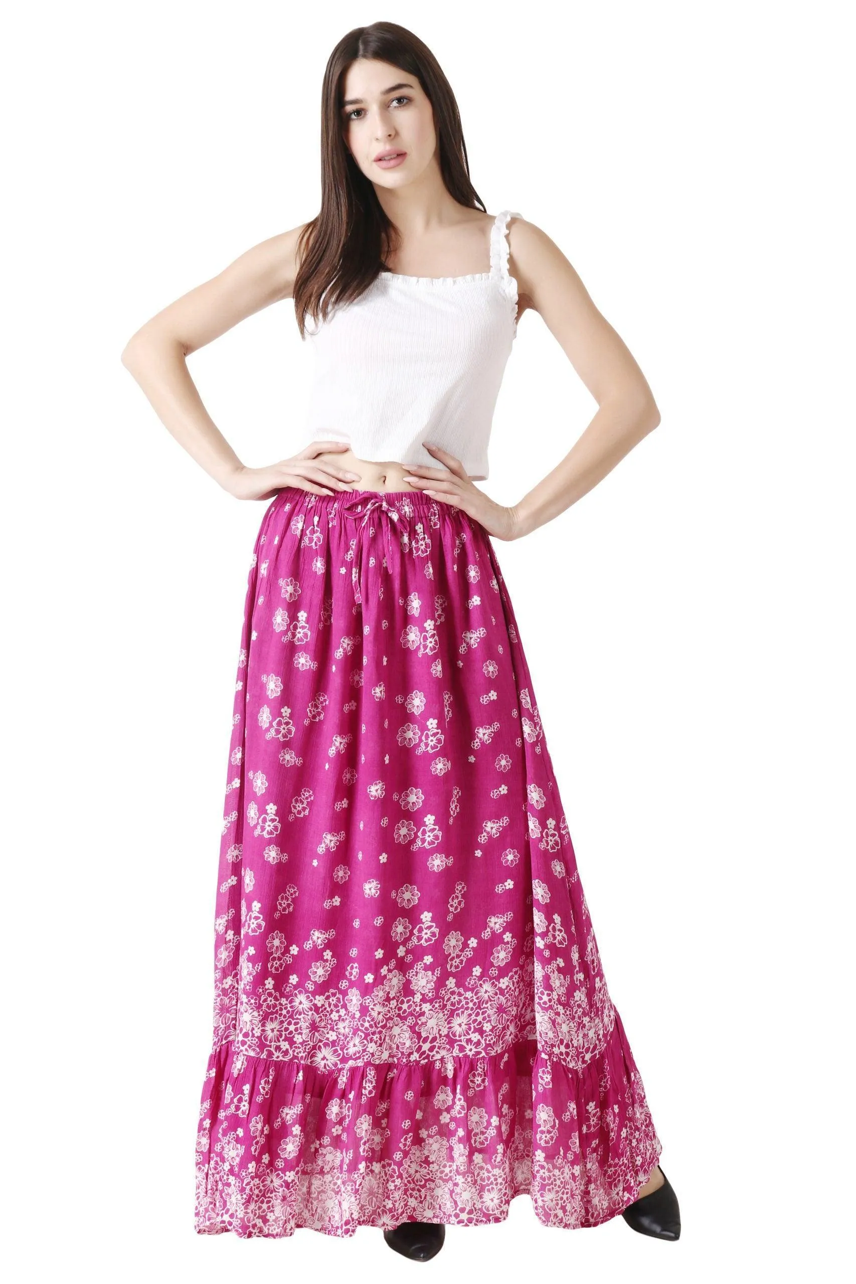 Pink Floral Border Printed Skirt