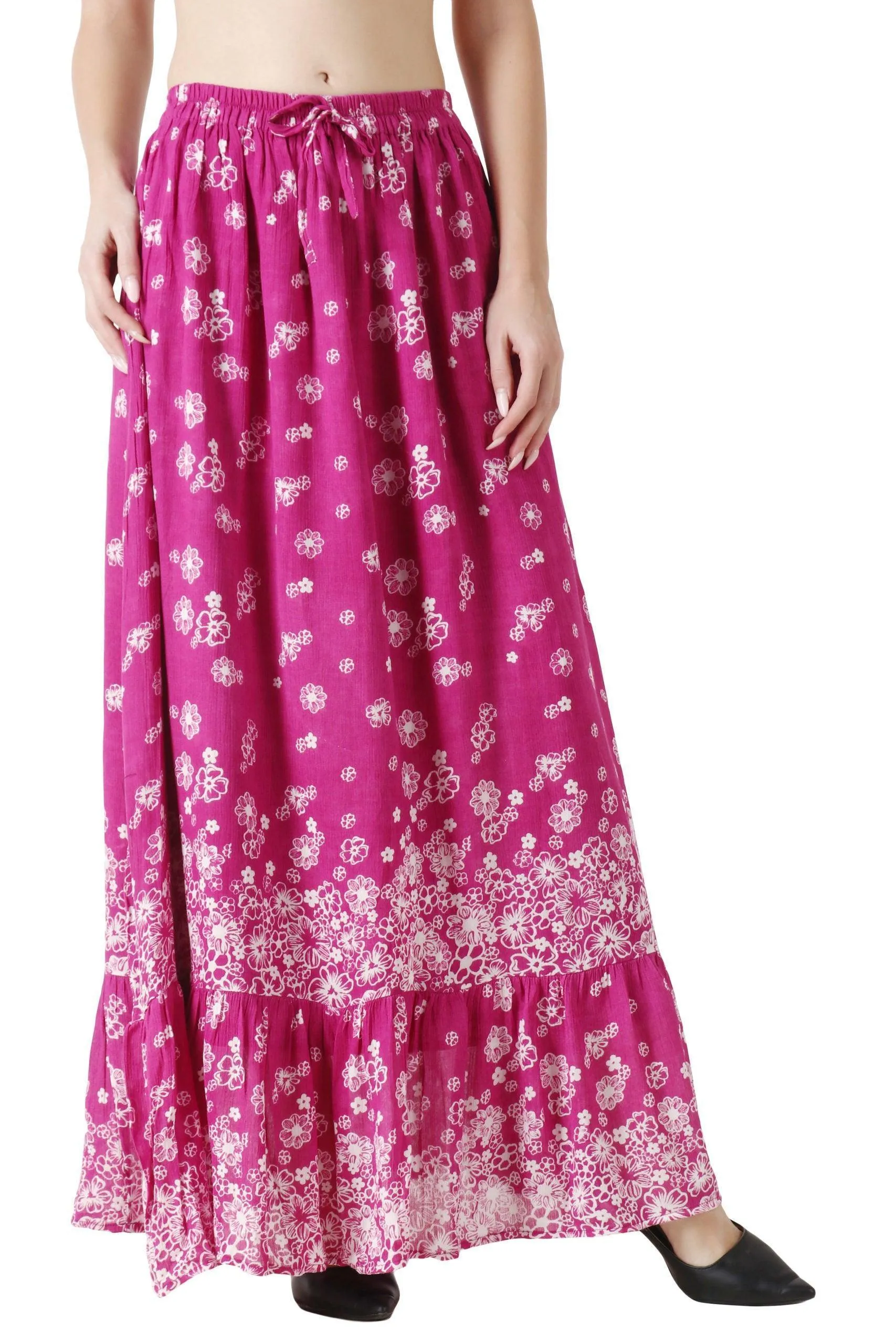 Pink Floral Border Printed Skirt