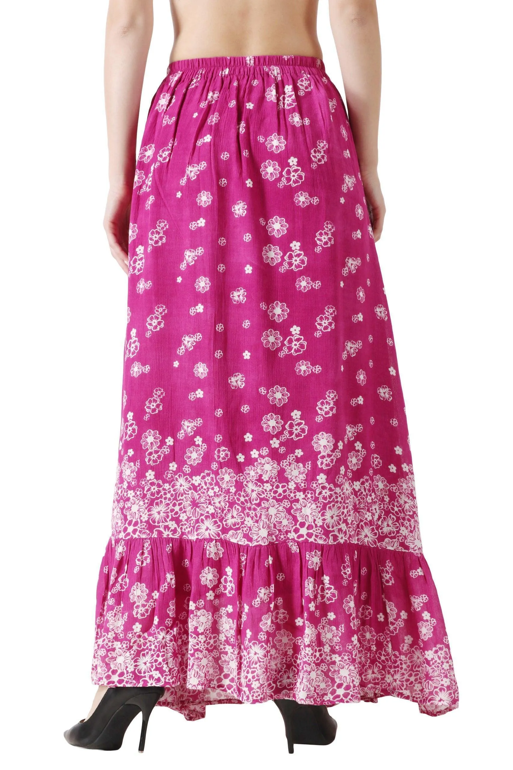 Pink Floral Border Printed Skirt