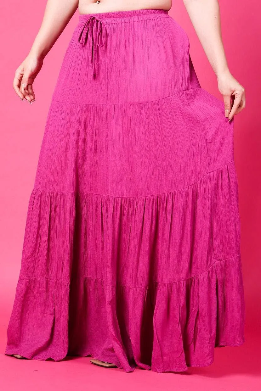 Pink Solid Layered Maxi Skirt