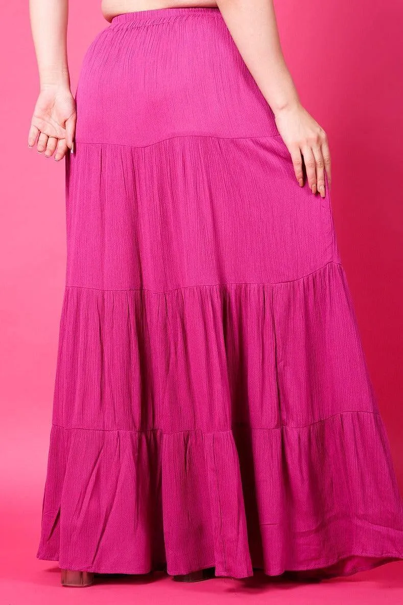 Pink Solid Layered Maxi Skirt