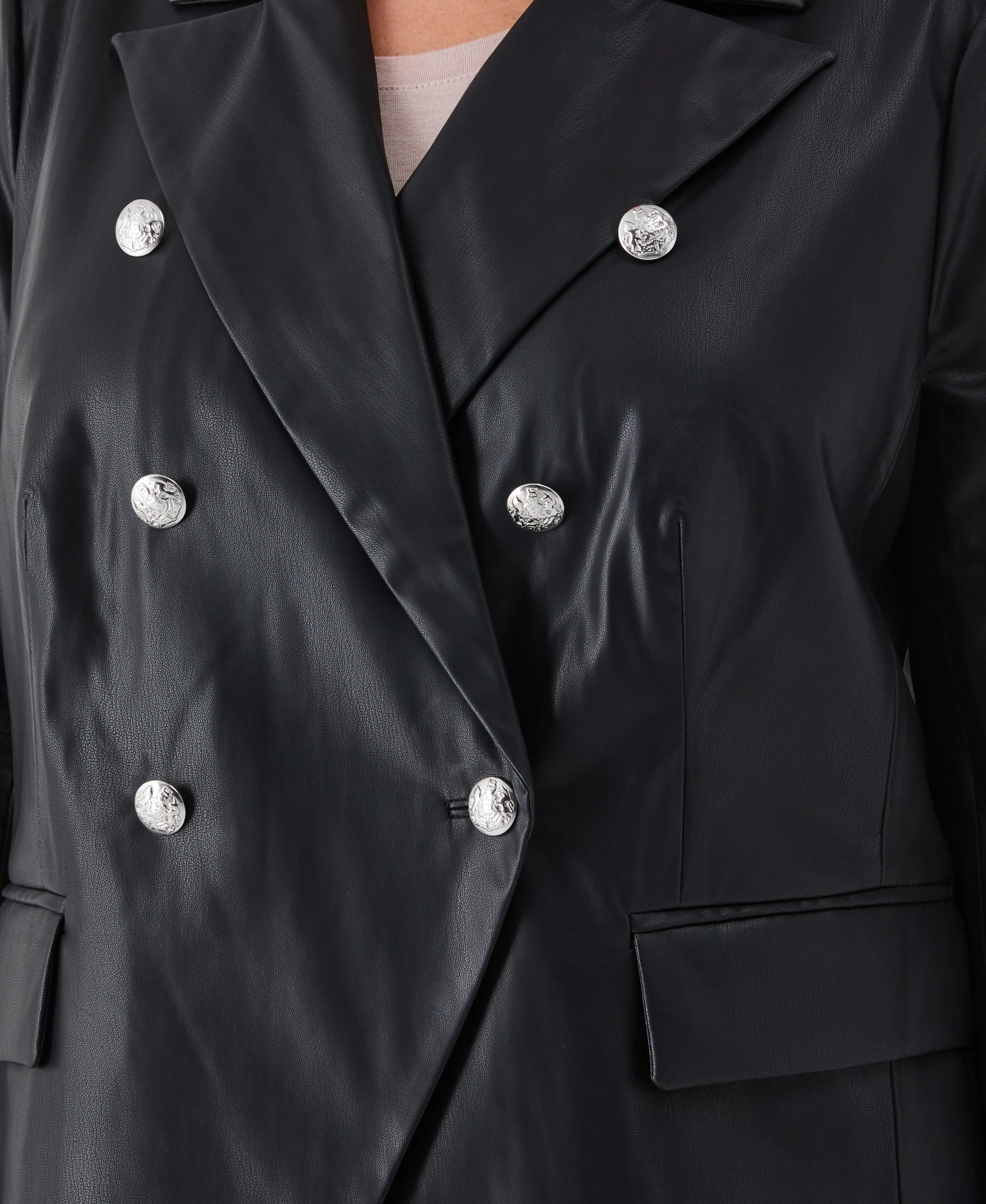 Plus Size Vegan Leather Double Breasted Blazer