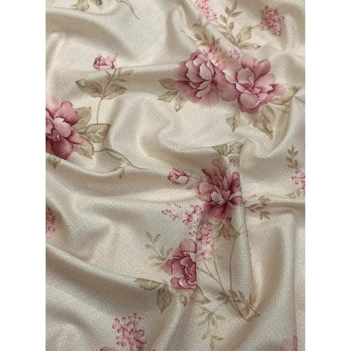 Printed Raw Silk Fabric Plum & Cream