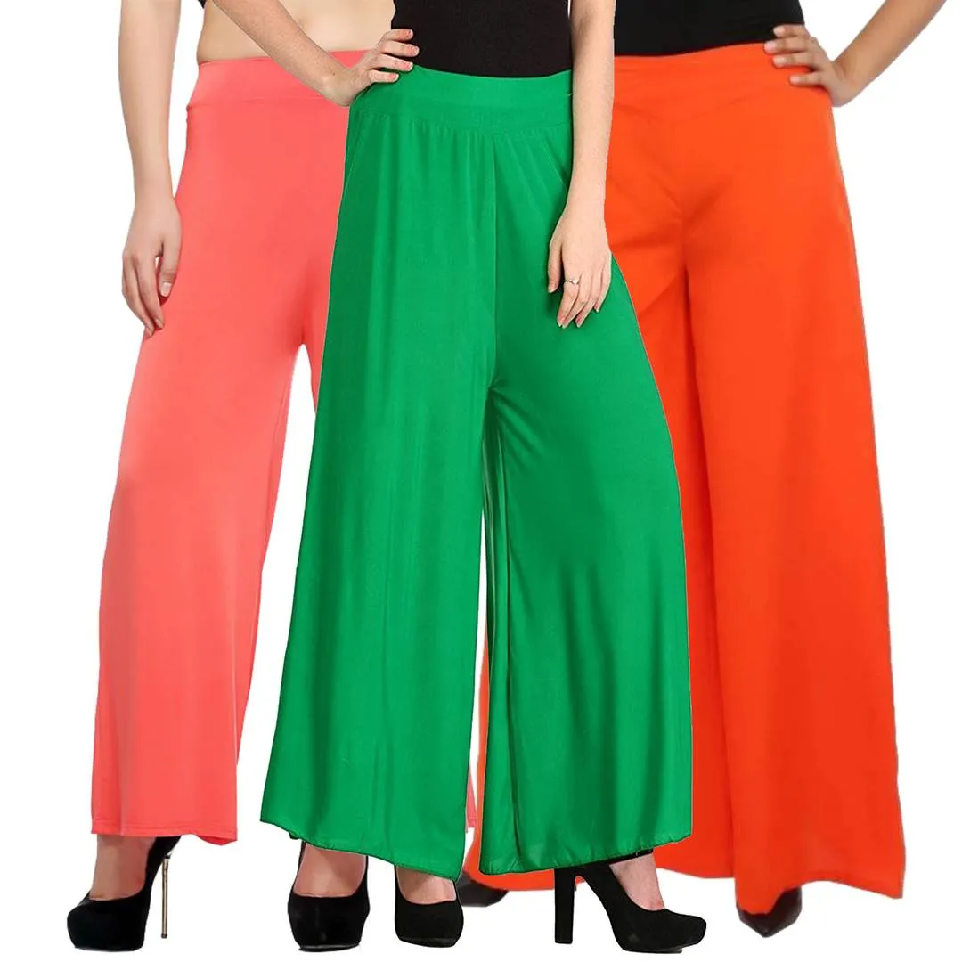 Ravishing Solid Polyester Women Palazzo(Pack Of 3)