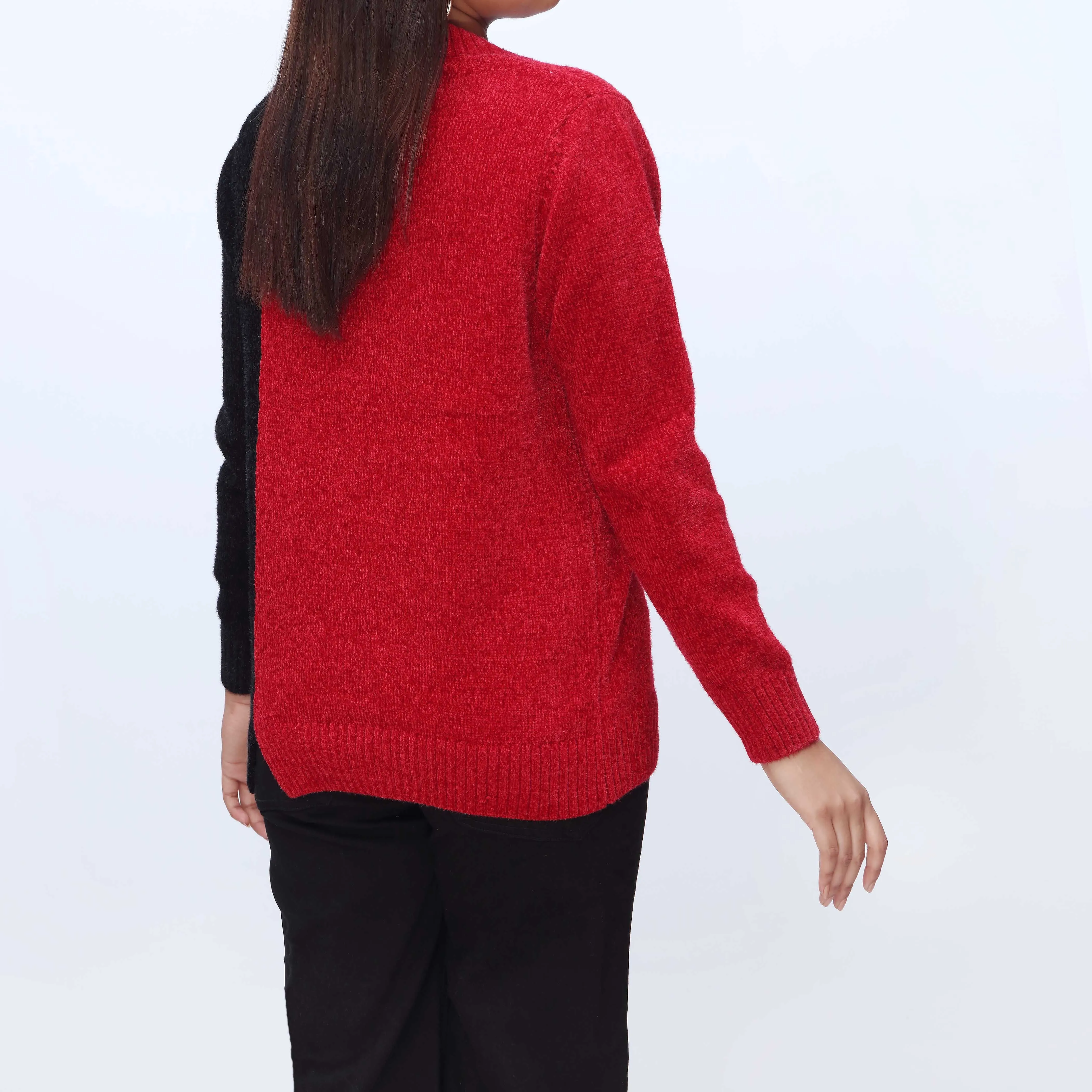 Red Crew Neck Pullover Sweater PW3916