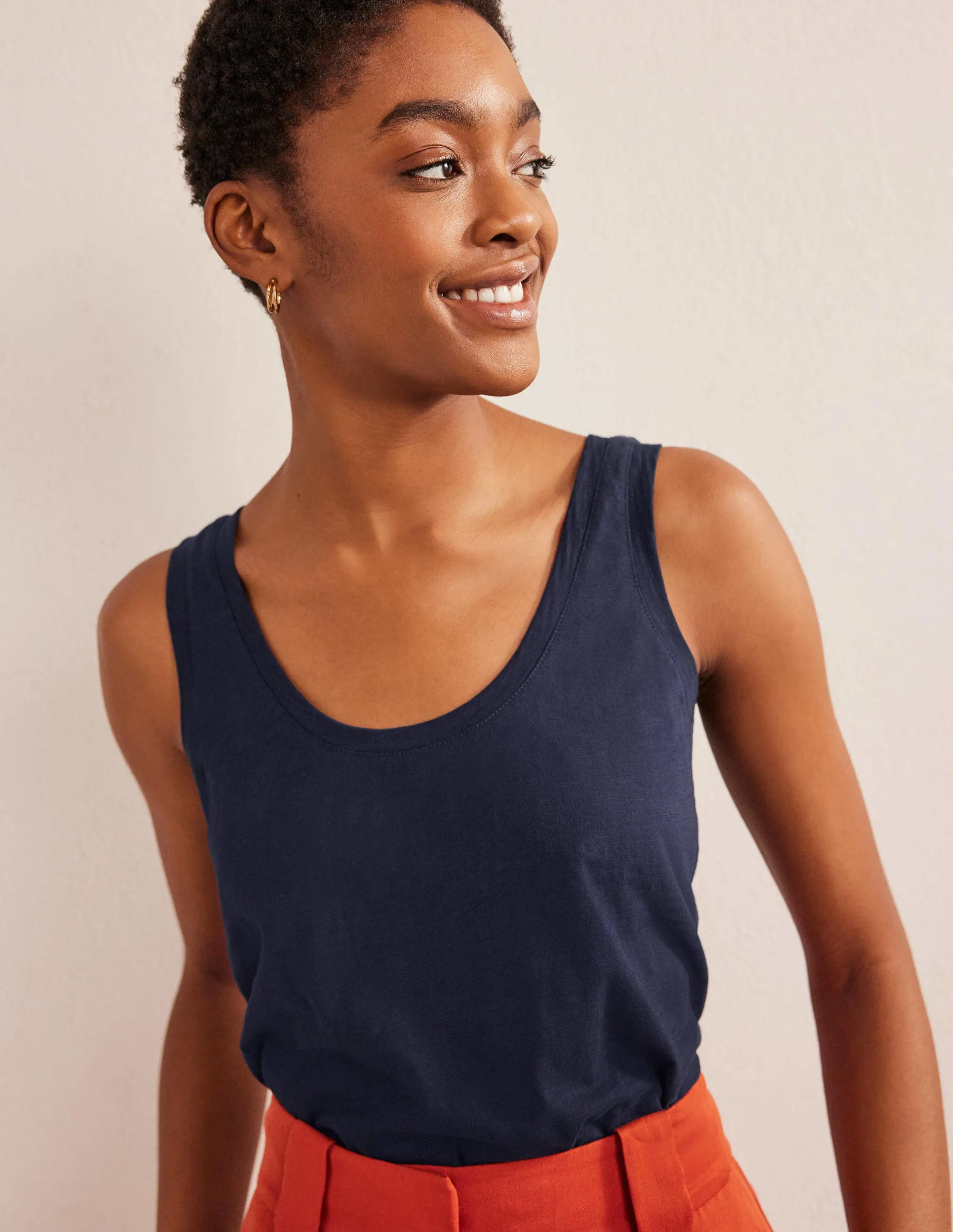 Relaxed Scoop Neck Vest-Navy