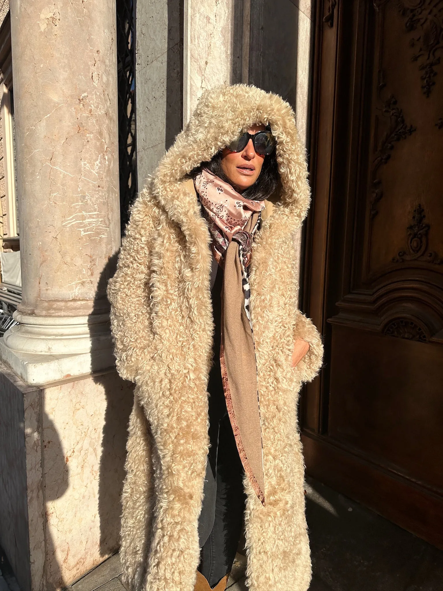 Reversible Lambfur Coat Camel