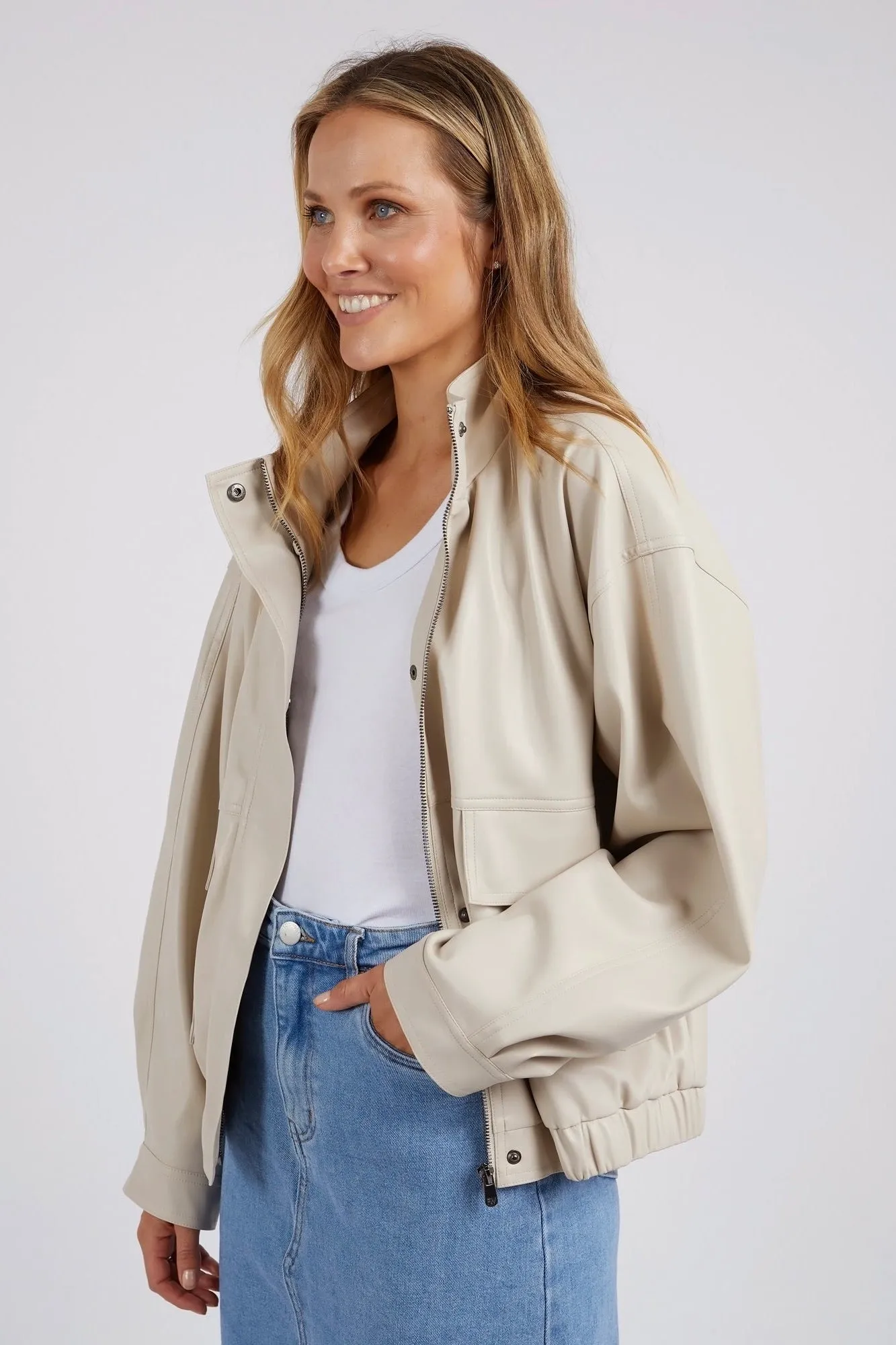 Rory Bone PU Bomber Jacket