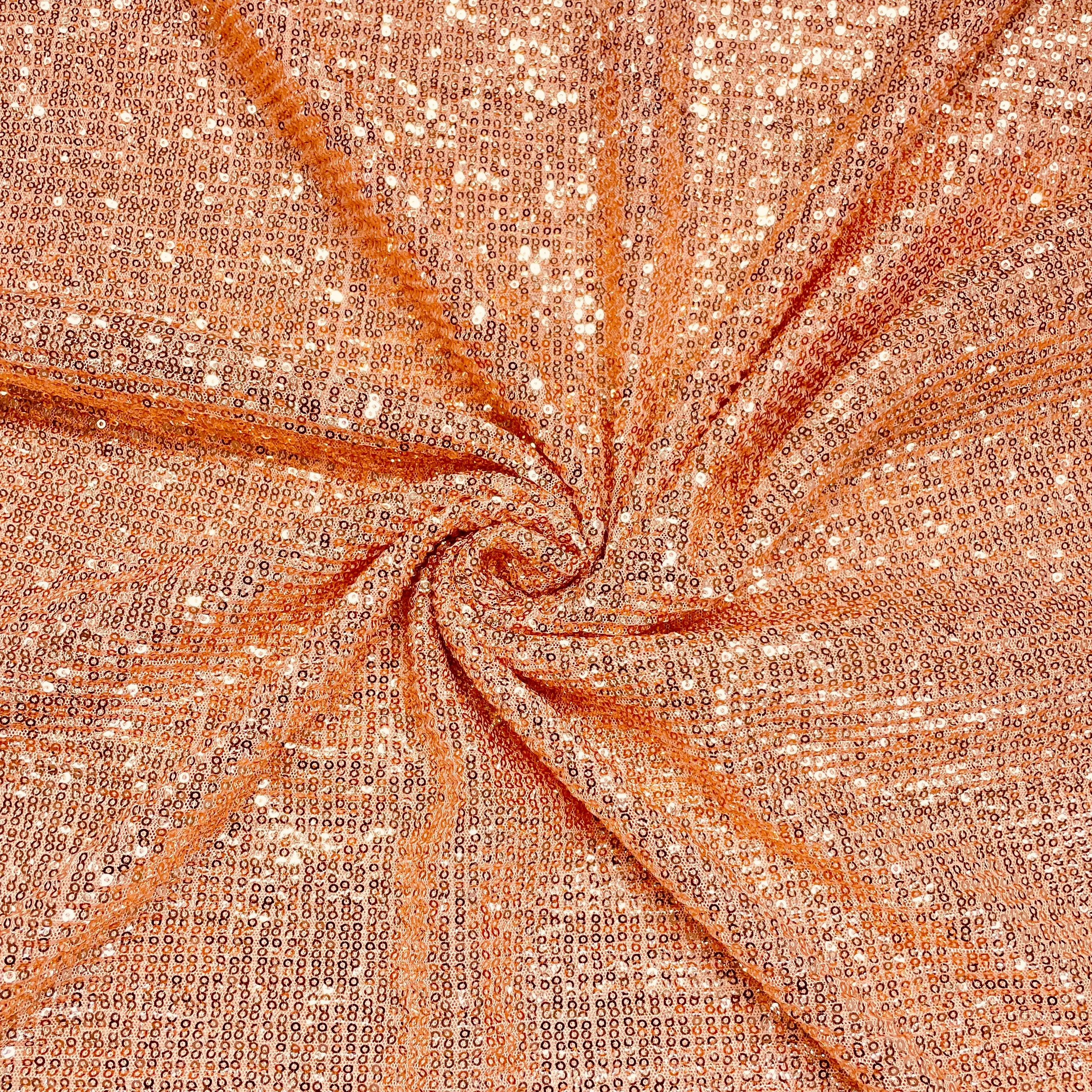 Salmon Pink Sequins & Embrodiery Crushed Power Net Imported Fabric