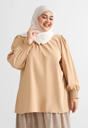 Sarah Puff Sleeve Smock Sleeve Blouse - Khaki