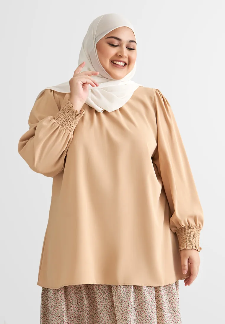 Sarah Puff Sleeve Smock Sleeve Blouse - Khaki