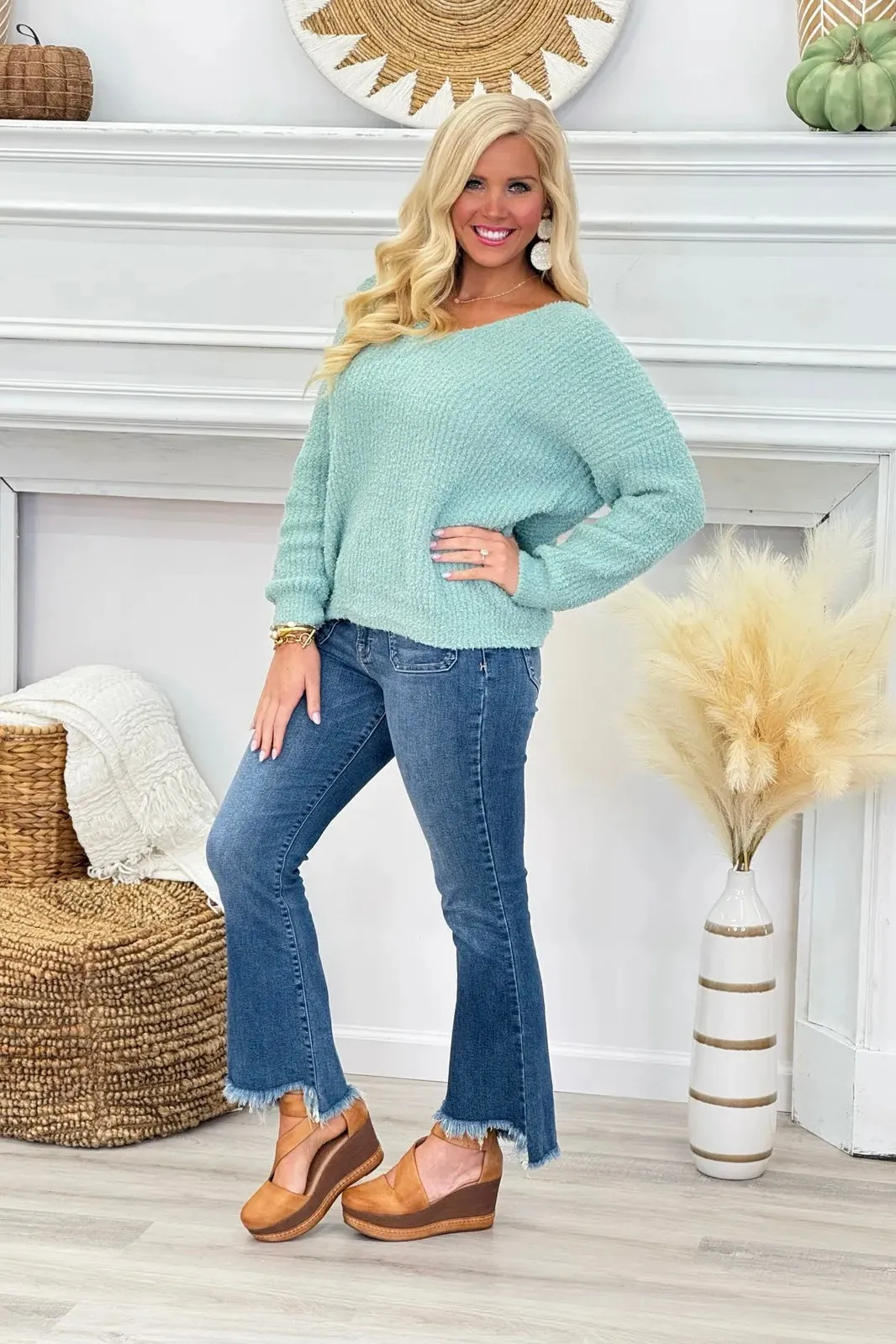 Sea Foam Knit V-Neck Sweater