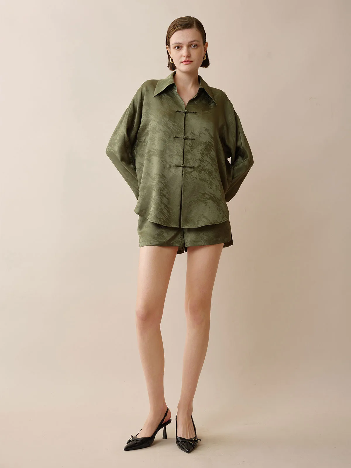 SILKINC  Silk Jacquard Shirts Short Set