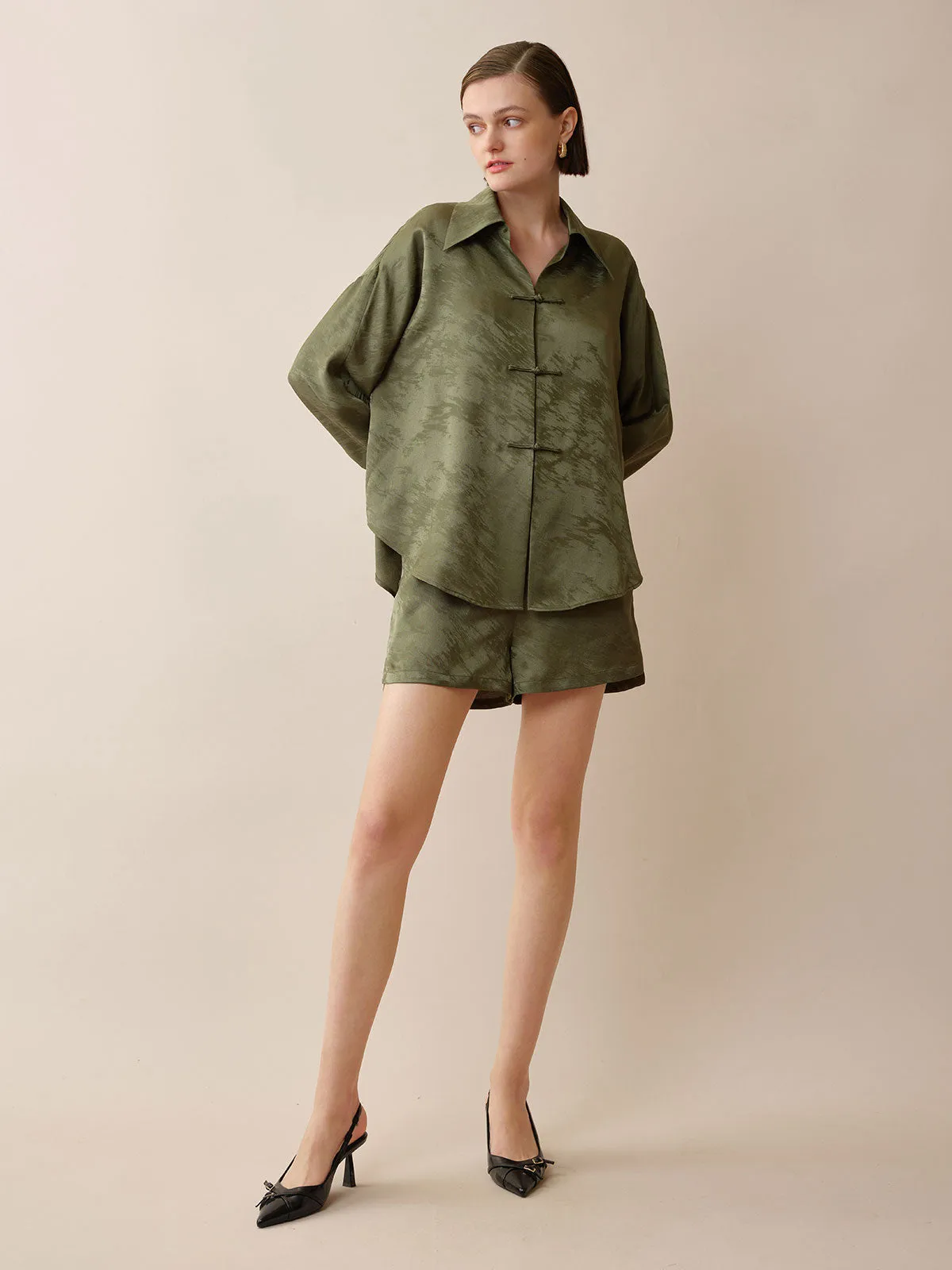 SILKINC  Silk Jacquard Shirts Short Set