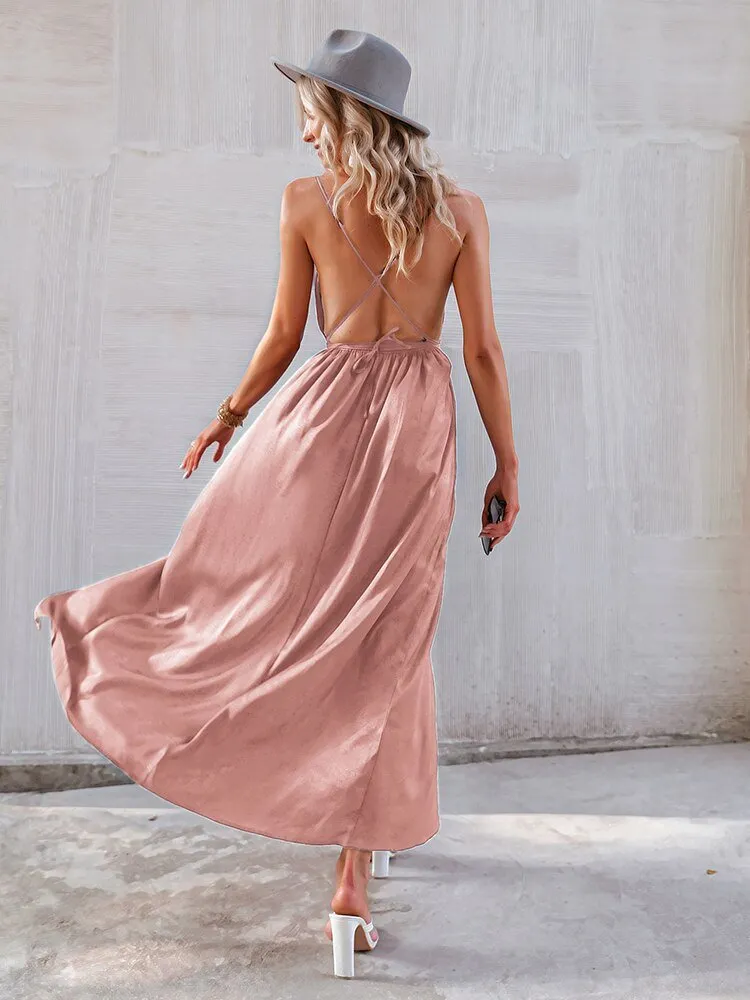 Simplee Elegant Backless Full Length Dress