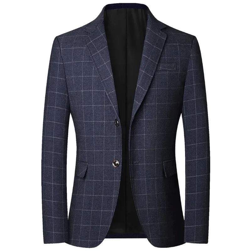 Single Breasted Slim Fit Plaid Business Formal Wear Blazer