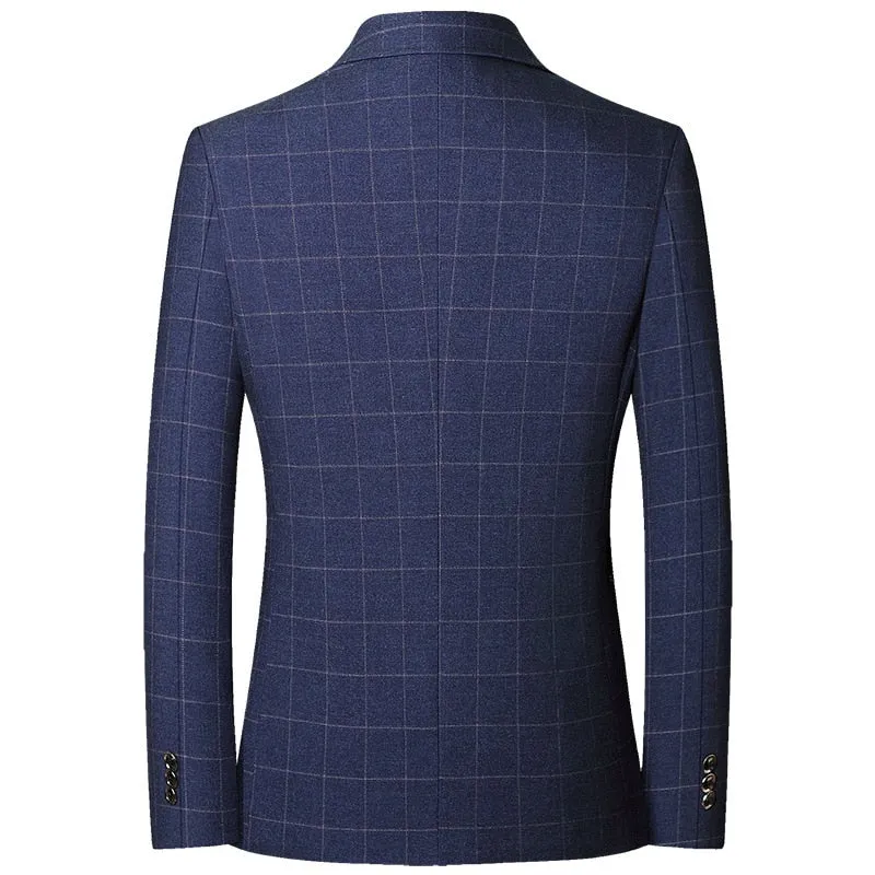 Single Breasted Slim Fit Plaid Business Formal Wear Blazer