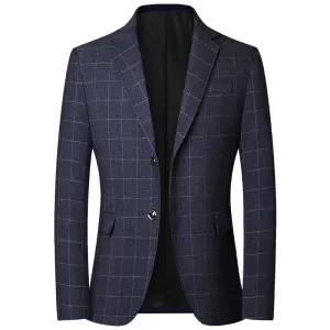 Single Breasted Slim Fit Plaid Business Formal Wear Blazer