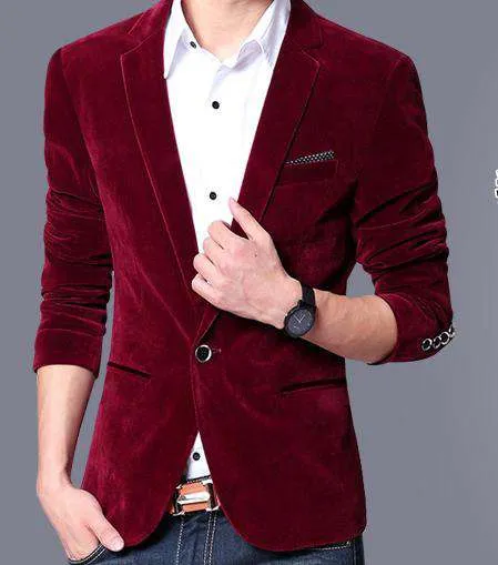 Single Button Slim Fit Velvet Blazer