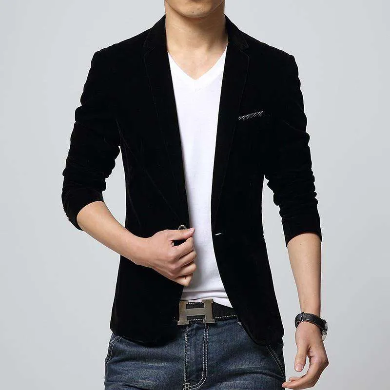 Single Button Slim Fit Velvet Blazer