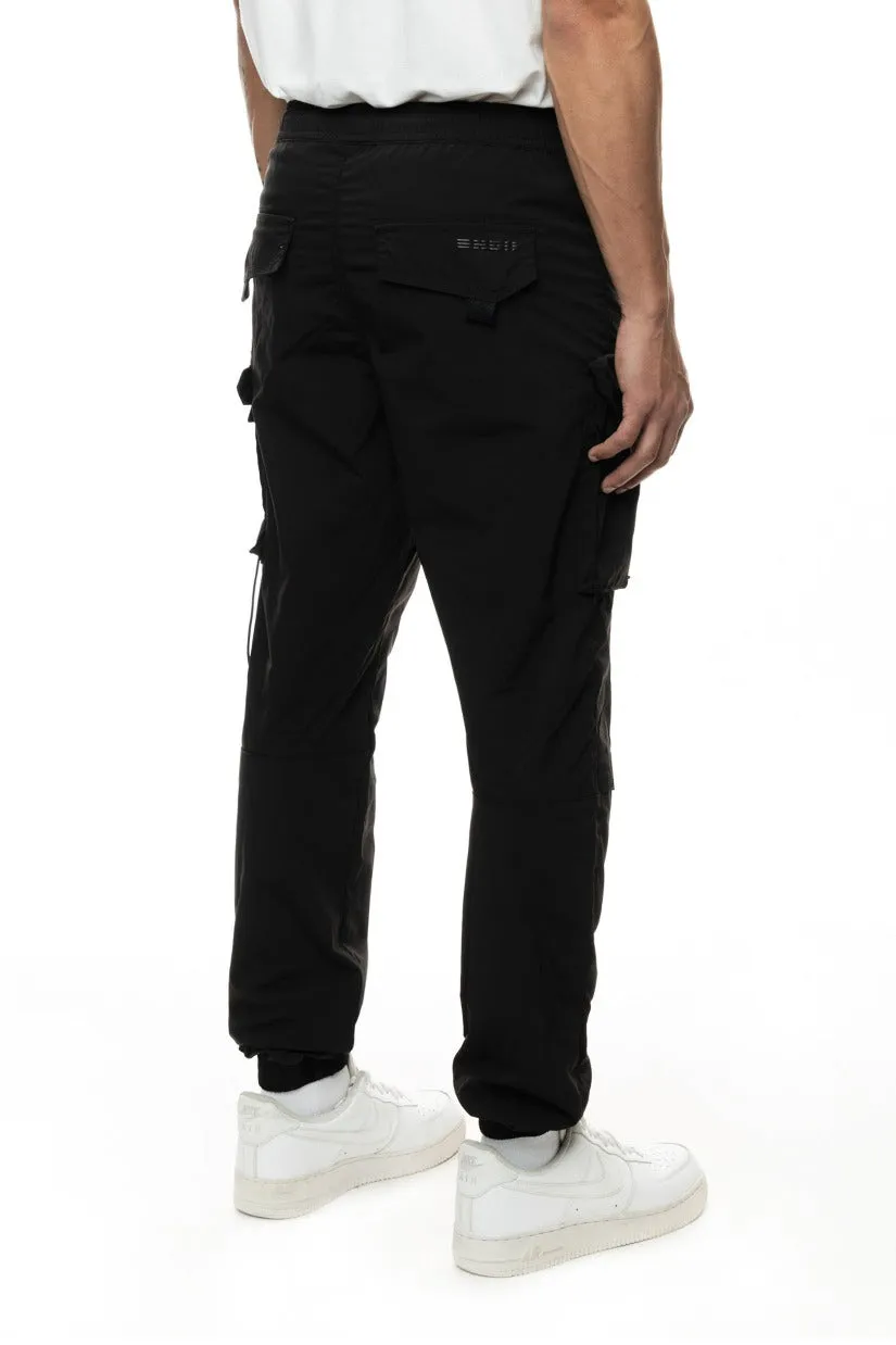 Smoke Rise Men's Black Cargo Pants Elastic Bottom Jogger Regular Fit