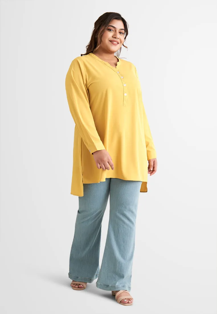 Tabbi Stand Collar Half Button Blouse - Yellow