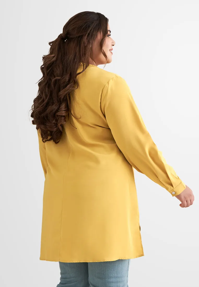 Tabbi Stand Collar Half Button Blouse - Yellow