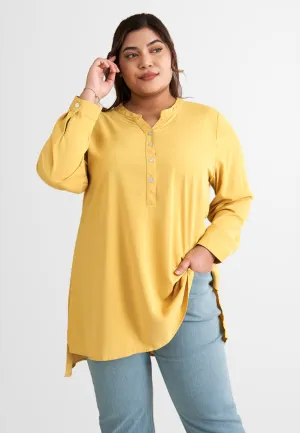 Tabbi Stand Collar Half Button Blouse - Yellow