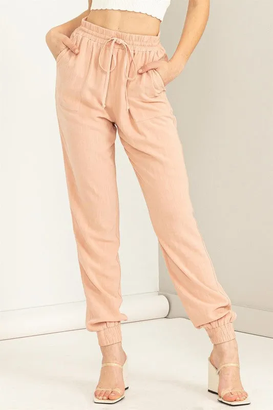 Tropical Peach Chic Status Linen Drawstring Jogger