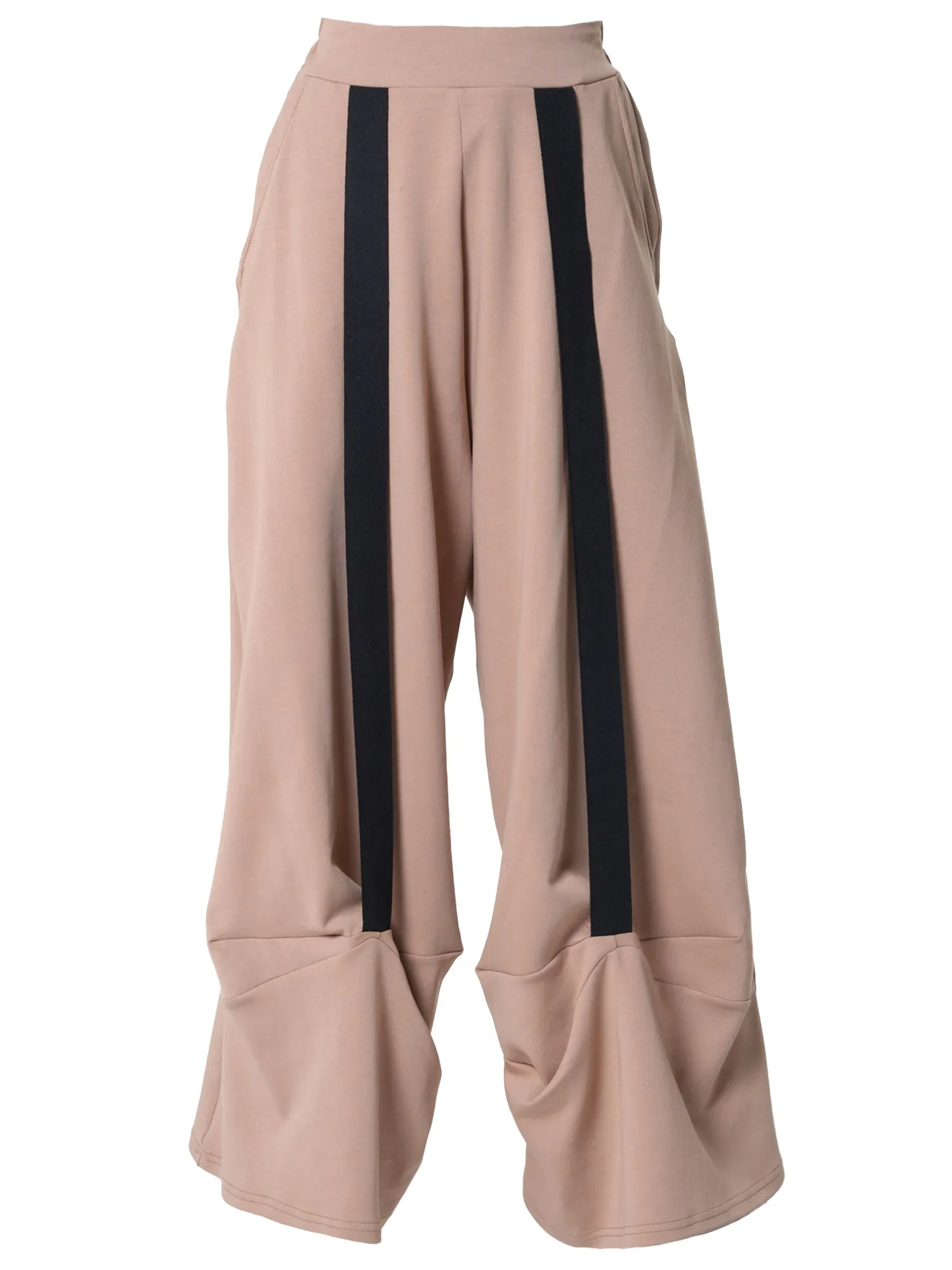 Wide-Leg Beige Pants With Black Stripes