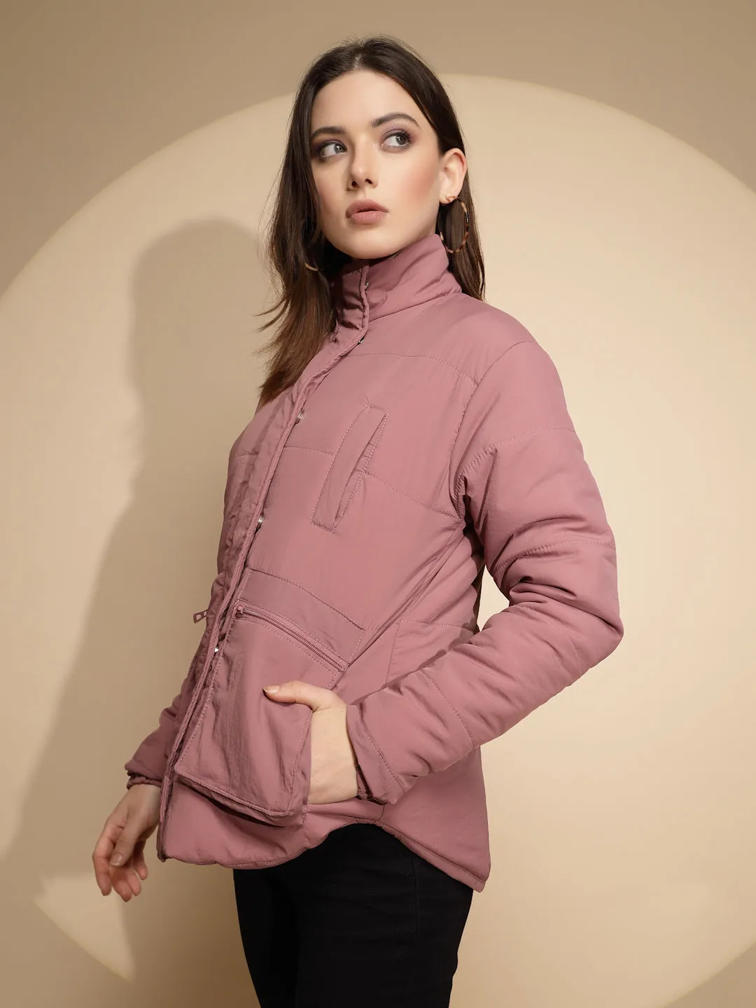 Women Plum Solid Turtle Neck Full Sleeve Regular fit Jacket