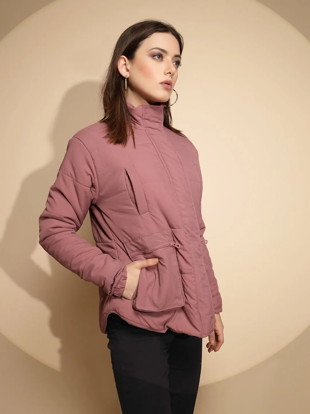 Women Plum Solid Turtle Neck Full Sleeve Regular fit Jacket