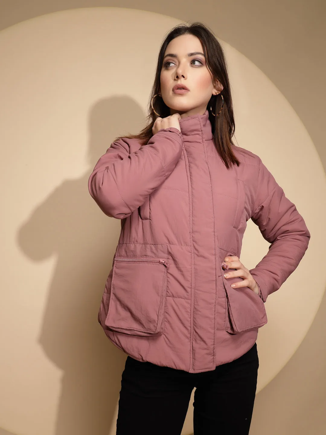 Women Plum Solid Turtle Neck Full Sleeve Regular fit Jacket