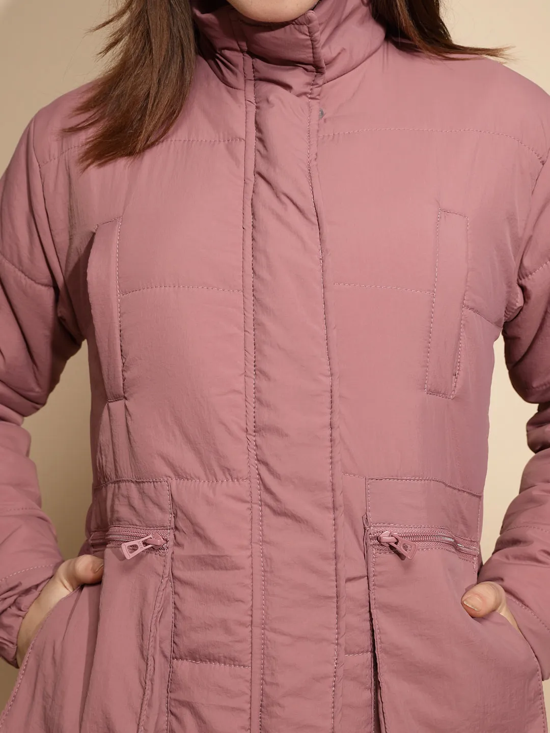 Women Plum Solid Turtle Neck Full Sleeve Regular fit Jacket